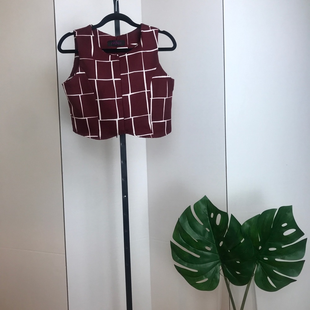 Maju window pane burgundy cropped top
